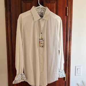 Robert Graham Men’s White on White patterned Casual Button Down Shirt